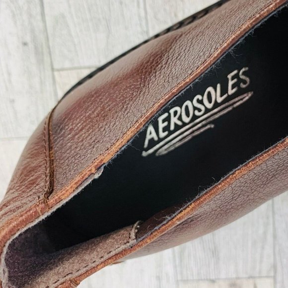 Aerosoles Mule Loafer Size 10 Brown Leather Retro Slip On Shoe Square Toe Chunky - Picture 10 of 13